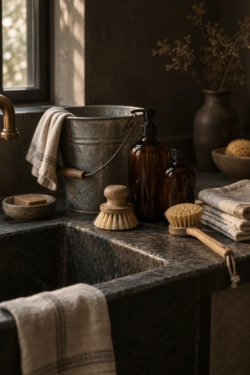 Brushes, buckets, cloths and household care
