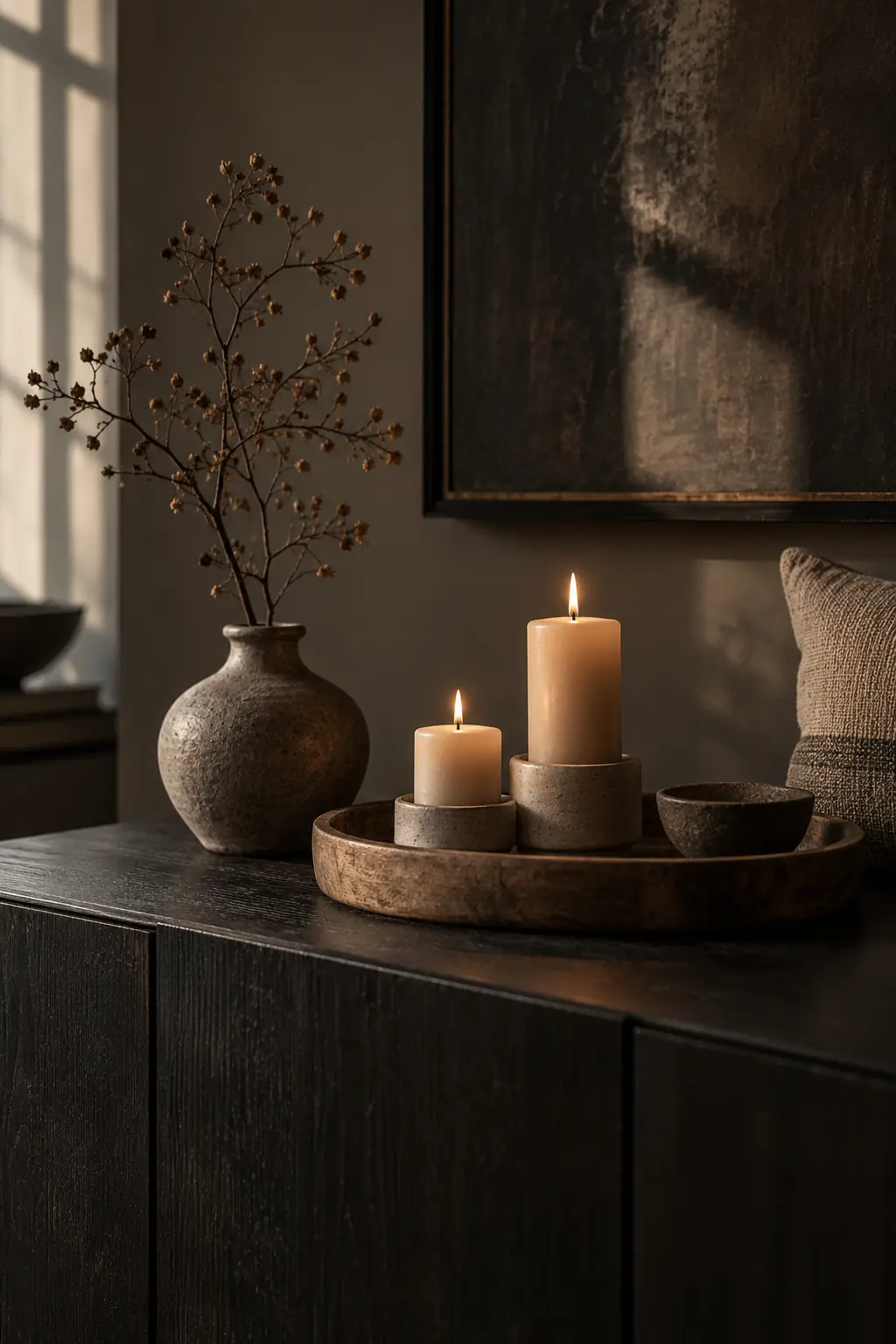 Candles, vases, trays and cushions